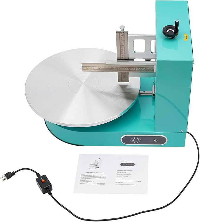 Cake Icing Machine 200W Auto Cream Spreading Machine w/Scraper & LCD Display, Professional Cake Decorating Machine Frosting Turntable for 4-16 Inch Cakes, 7.87" Height Adjustable of Spatula (Green)