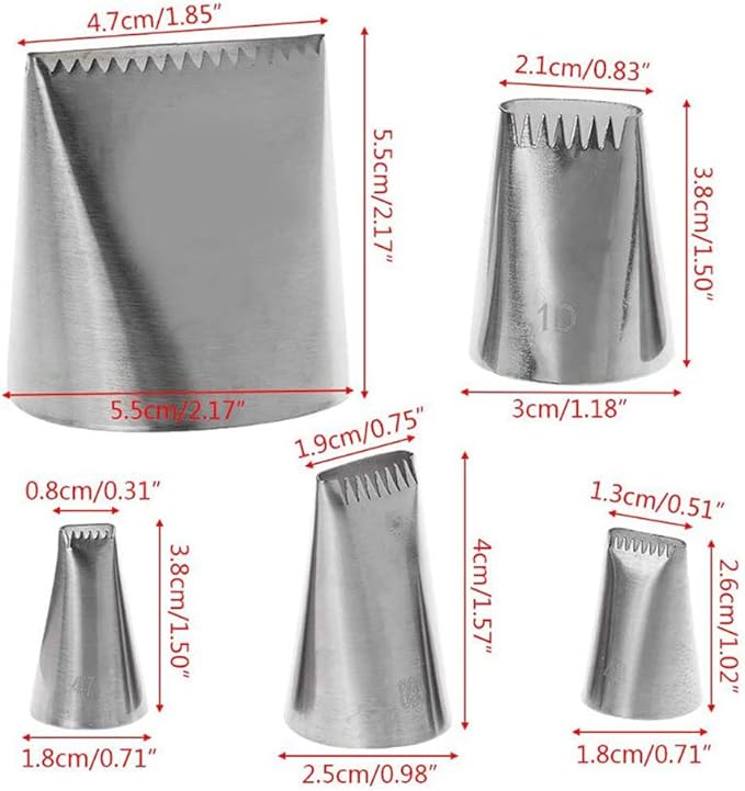 RoseFlower 5 PCS Half Row Braided Flower Piping Tips Set - Stainless Steel Piping Nozzles Kit for Pastry Cupcakes Cakes Cookies Decorating Supplies Baking Set #2