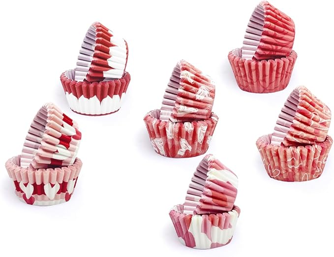 qiqee Valentine 300-Count Cupcake Liners Standard Cupcake Cups 6 Design Cupcake Papers Baking Cups Cupcake Wrappers (Standard Size)