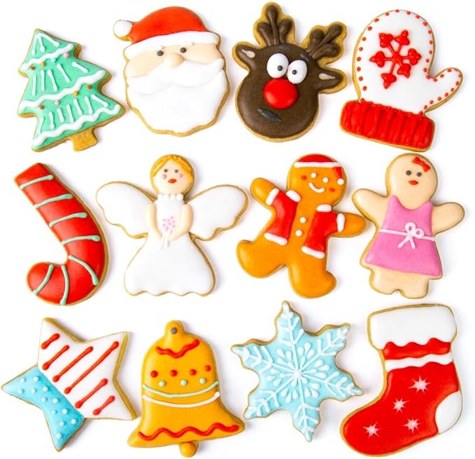 Christmas Cookie Cutters Set, 12 Pieces Stainless Steel Metal Christmas Cookie Cutters Shapes - Gingerbread Men,Christmas Tree,Snowflake, Candy Cane, Santa Face, Star and More
