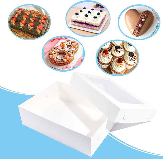 JJO 14x10x4 Inches 15 Pack Cake Boxes with Cake Board,White Bakery Boxes for Quarter Sheet Cakes,Donuts,Cupcakes, Brownie&Pie