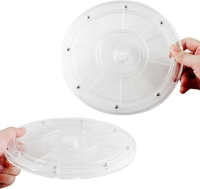 Murtenze 2Pcs 8 Inch Acrylic Turntable Organizer, Rotating Swivel Stand Spinner with Steel Ball Bearings for Kitchen Corner Cabinets Spice Rack Cake Decorating. (200mm,Clear)