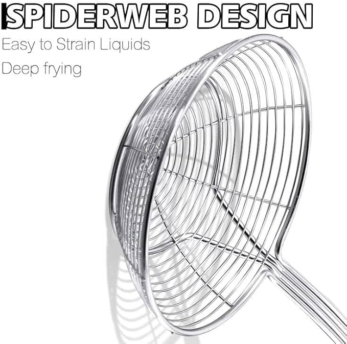 Anaeat Stainless Steel Spider Strainer Skimmer - Solid Kitchen Strainer Ladle with Long Handle for Cooking and Frying, Reinforced Double Coil Slotted Spoons for Pasta, Noodle, Spaghetti (7 Inch)