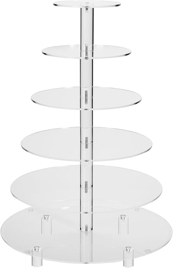 Jusalpha® 6 Tier Round Acrylic Cupcake Stand-cake stand-dessert stand, cupcake Tower 6RFs (6 Tier With Base) (6RF-S)