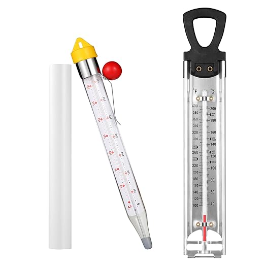 2Pcs Candy Thermometer with Pot Clip and Hanging Hook, Upgrade Stainless Steel Deep Fry Oil Thermometer Instant Read Cooking Thermometer for Food, Oil/Candy/Fry/Jam/Sugar/Syrup/Jelly Food Thermometers