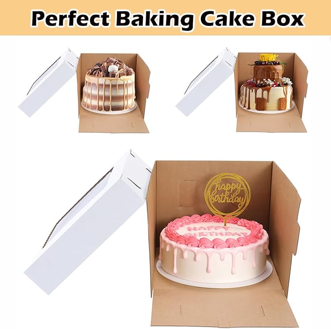 Tall Cake Boxes for Tier Cakes,10x10x8 Inch [12Pack ] Thick Sturdy Bakery Box with Window,White Cake Carrier, Disposable Cake Containers,Birthday Cake Boxes