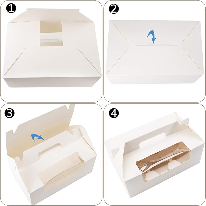 EUSOAR Cupcake Boxes with Holders, 50pcs 9.3" x 5.9" x 3.5" Cupcake Carrier with Handle Insert Display Window, Party Favor Bakery To Go Cupcake Muffin Carry Boxes Container Fits 6 Cupcakes or Muffins