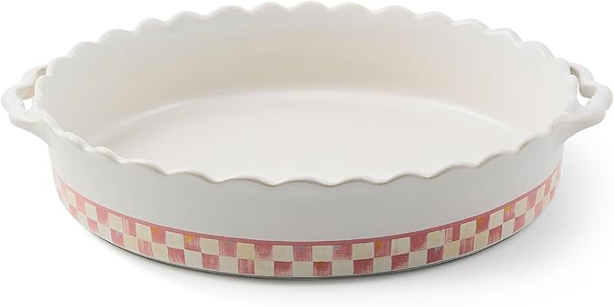 MACKENZIE-CHILDS Everyday Oval Casserole Baker, Cute Oven Baker, Large, Pink-and-White Rosy Check