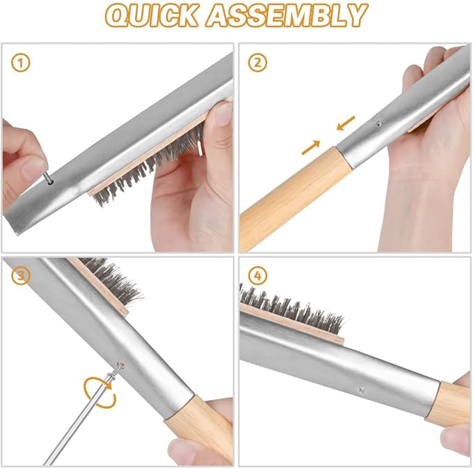 Pizza Oven Brush, 21" Brush and Stainless Steel Scraper for Pizza Stone, BBQ Grill Cleaning Brush Non Scratch Heat Proof Stainless Steel Bristles with Screwdriver for Pizza Oven Accessories