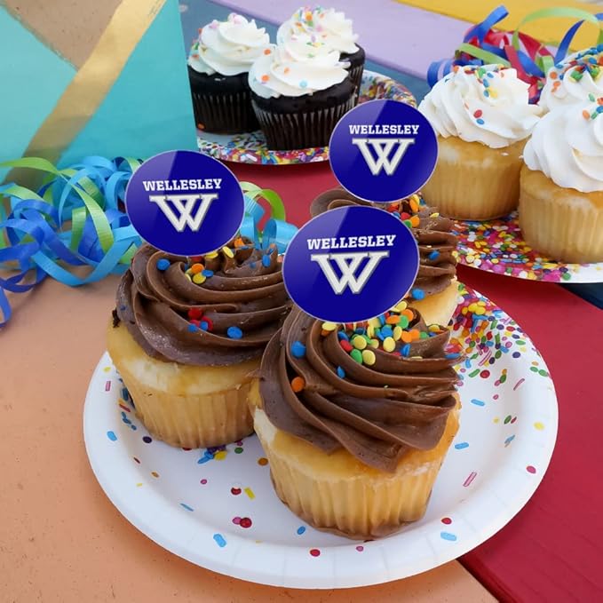 Wellesley College Primary Logo Cupcake Picks Toppers Decoration Set of 6