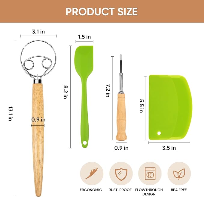Danish Bread Whisk & Dough Whisk Kit - Professional Lame Bread Tool with 5 Blades, Dough Scraper Cutter, Storage Case - Ultimate Bread Making Tools for Baking Artisan Loaves