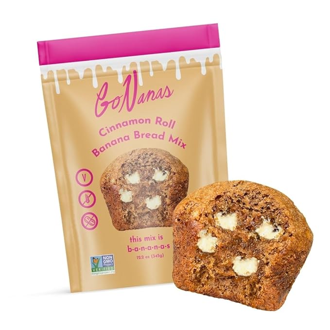 GoNanas Cinnamon Roll Banana Bread Mix, Vegan, Gluten Free Healthy Snacks. Oat Flour Bread or Muffin Mix. Women Owned, US Ingredients, Dairy Free, Nut Free, Delicious Snacks (1 Pack)