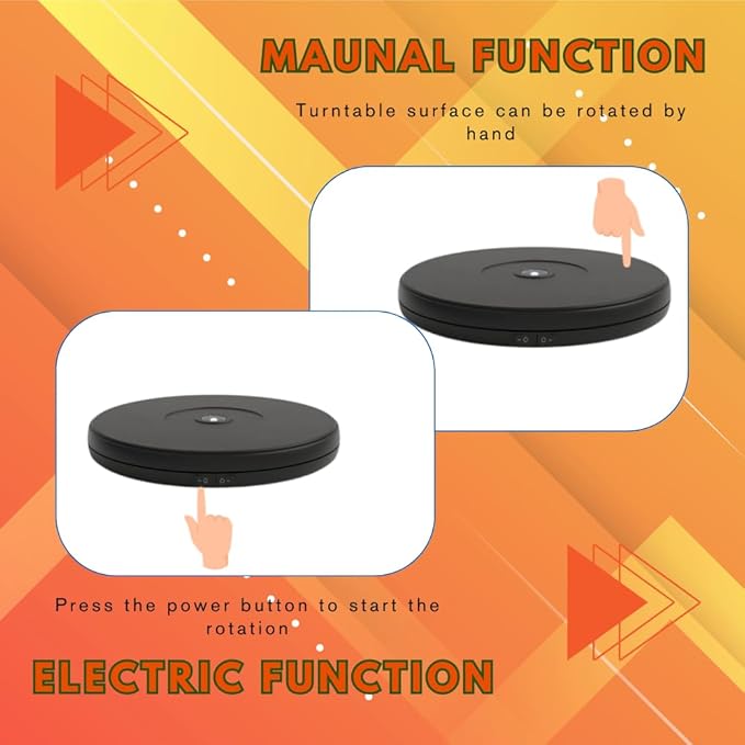fotoconic Black Electric Motorized Rotating Turntable Display Stand with LED, 10 Inch / 25cm Diameter, 20 Lb Centric Loading for Shop Display