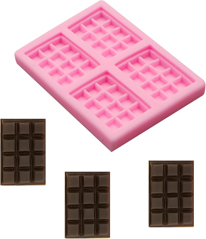 Biscuit Silicone Mold Chocolate Silicone Molds 4 Pcs, Waffle Cookies Fondant Mold for Cake Decoration Candy Cupcake Topper Cake Polymer Clay Crafts Epoxy Resin