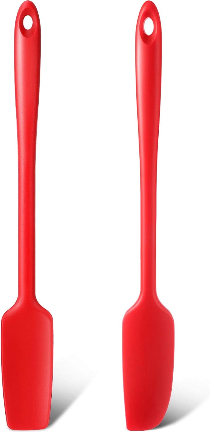2 Pieces Long Handle Silicone Jar Spatula Non-Stick Rubber Scraper Spatula Silicone Scraper for Jars, Smoothies, Blenders Cooking Baking Stirring Mixing Tools (Red)