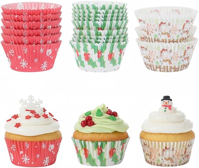 400 Pcs Christmas Cupcake Liners, 2.75 Inch Baking Cups with Holiday Snowflake & Tree Patterns, Assorted Color Muffin Liners for Xmas Party, Baking & Decorations