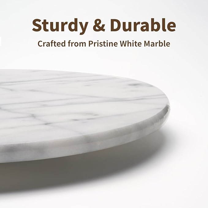 Marble Lazy Susan Turntable for Dining Table & Countertop - 12 Inch White Stone Lazy Susan Cake Stand with Smooth 360° Rotation for Kitchen Serving, Food Display & Decorating