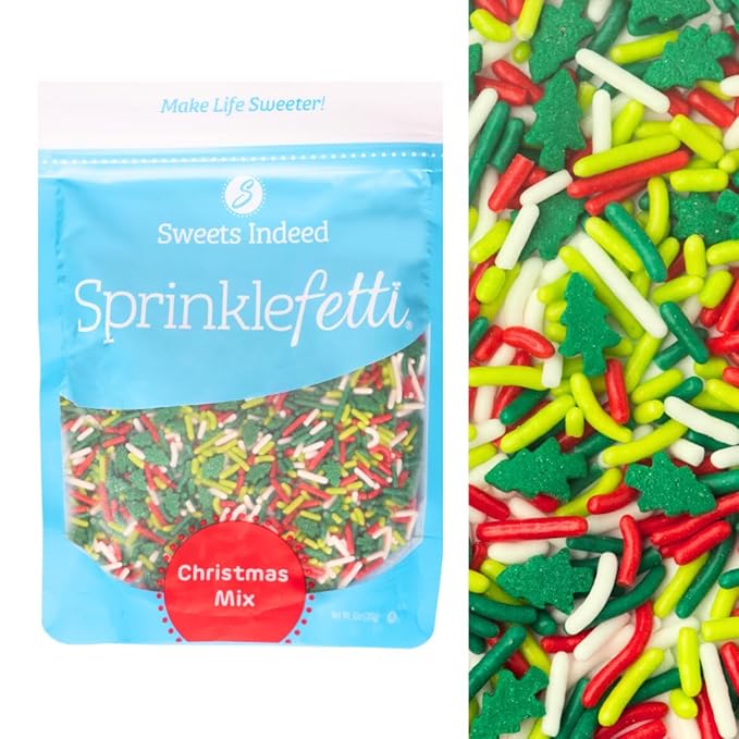 Sweets Indeed, Sprinkles, Bulk, 10 ounce, Edible Sprinkle Mix, Perfect for Cake Decorations, Baking, Ice Cream, Cookies, Cupcake Topper (Christmas)