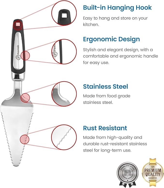 Cake Knife and Pie Server Set with Luxury Gift Box, Kitchen Essentials Cake Cutter Slicer-Serrated on Both Sides, for Right or Left Handed, Perfect Pie Gadgets, Kitchen Set and Server for Cakes & Pie