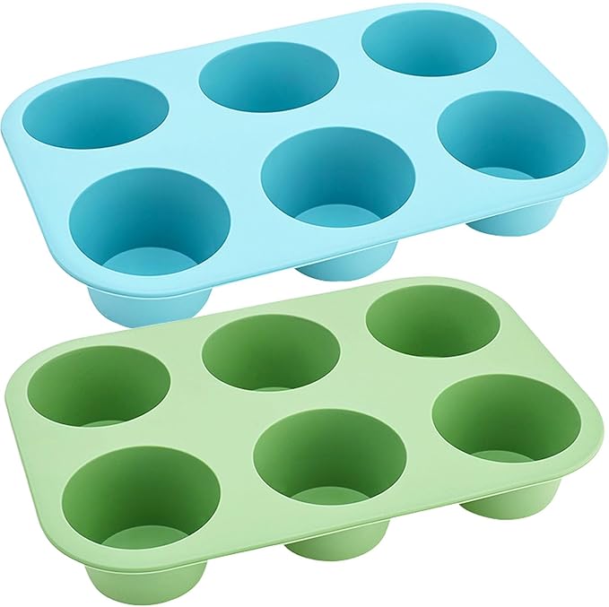 6 Cups Silicone Mini Muffin Pan Set, Nonstick Mini Cupcake Pans, 2pcs BPA Free Small Muffin Tin for Baking