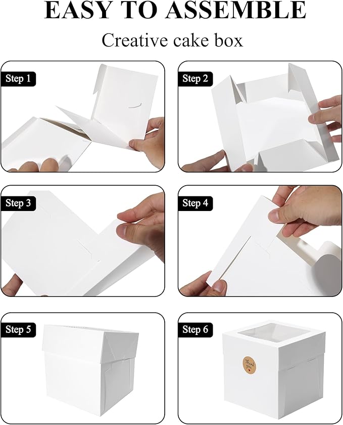 COTOPHER 15Pcs 8x8x8 Inches Cake Boxes, Square Bakery Boxes with Window, Cajas Pasteles for Valentine's Day, Mother's Day,Wedding, Birthday, Party Cake Decorating Supplies for Gift Giving