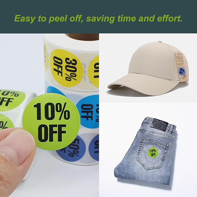 6 Rolls/3000 PCS Discount Stickers, Percent Discount from 10% to 60% Adhesive Percent Off Labels，﻿% Off Tags，1 Inch Round ractical Promotion Labels Sales Tags for Retail Store Supermarkets Shops