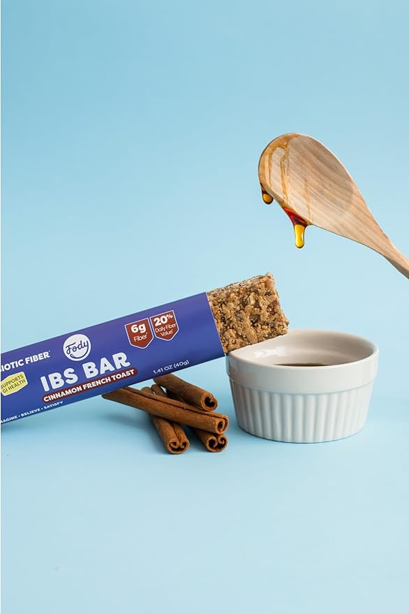 Fody Foods IBS Snack Bars, Cinnamon French Toast, 1.41 Oz (Pack of 12), 6g Prebiotic Fiber, Low FODMAP, Gut & IBS Friendly, Lactose Free, Non-GMO, Gluten Free