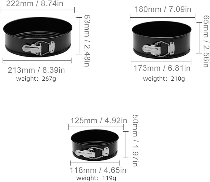 Springform Cake Pan Set,Non Stick Easy to Demould Good Sealing Springform Pan Set Cake Mold 3Pcs Black for Cheesecake, Pizzas, Quiches Tier, Wedding Cakes