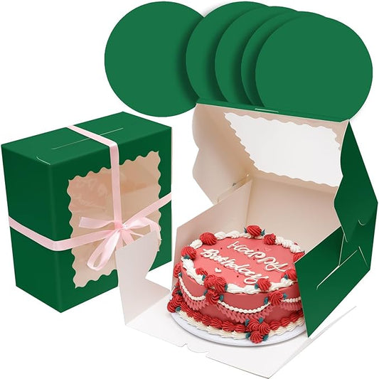 Bakepacker 36pcs 10x10x5 Inches Deep Green Cake Boxes with Window 18-Packs, 10 Inch Bakery Boxes (18 Cake Boxes +18 Cake Boards Included)