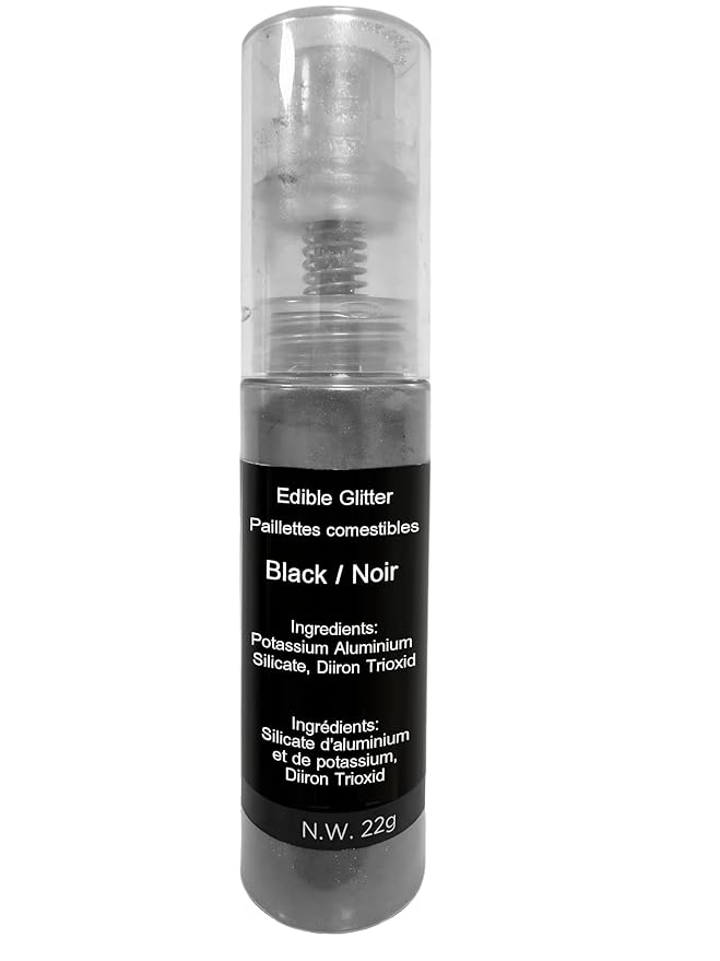 Edible Glitter Spray 22g (Black) - Metallic Food Coloring Powder, Food-Grade Glitter, Metallic Shimmer Edible Color Powder - Flash Powder for Beverages, Cocktail, Cake Decorating, Baking, Icing, Candy