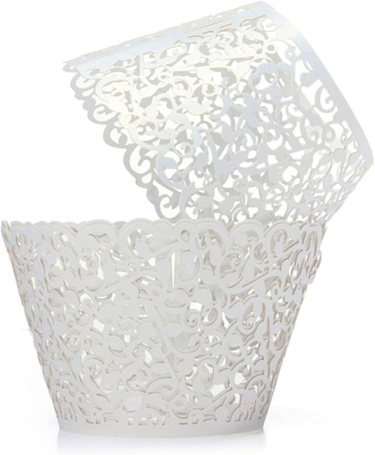 YOZATIA 60PCS Vine White Cupcake Wrapper, Lace Cupcake Wraps Liner for Wedding Party Cake Decoartion (White)