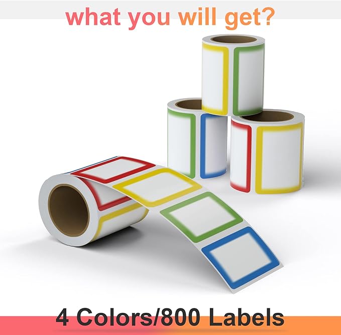 MFLABEL® Colorful Name Tag Labels - 800-Pack Writable Stickers for Kids, Office, School & Events, 3.5 x 2.25 Inch, Easy Peel & Stick, Waterproof Name Tags for Organizing, ID, Party & Classroom Use