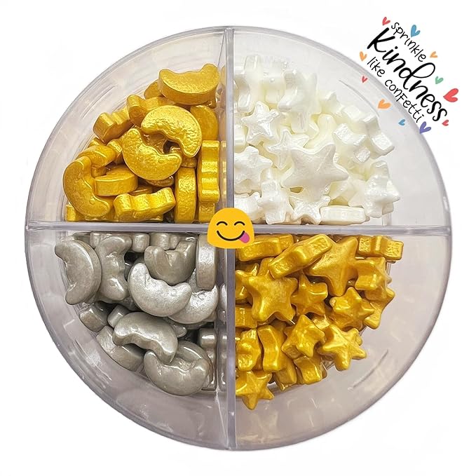 SE Si&Moos Moon and Star Candy Decorations Edible Gold and White Star Sprinkles Gold and Silver Moon Sprinkles for Cakes, Cupcakes, Cookies, Shower Party Birthday Holiday Supplies 3.5 OZ