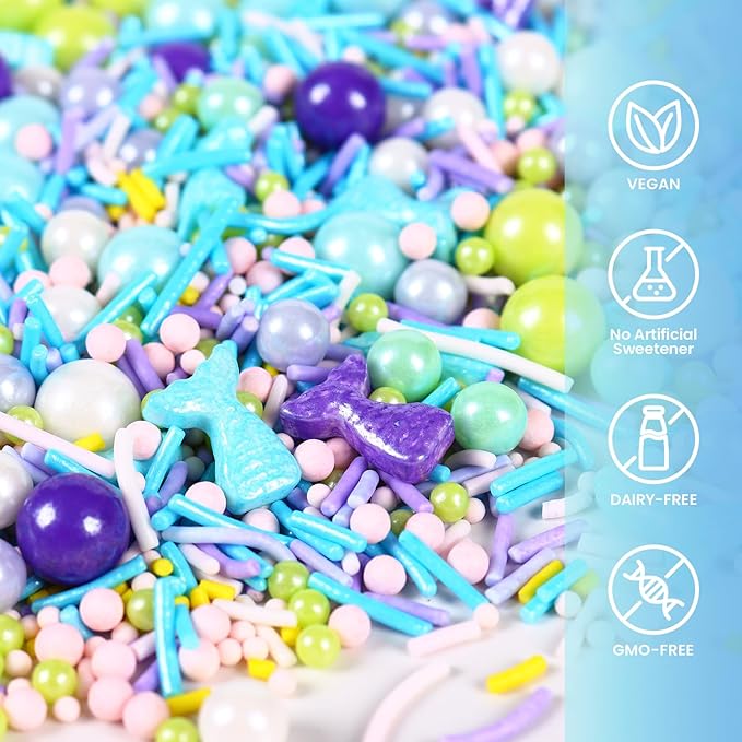 Mermaid Sprinkles Mix | Blue Purple Pink Green Mermaid Tears | Sprinkles for Cake Decorating | Cupcake Toppers | Ice Cream | Cookie | Fancy Candy | 3.52oz