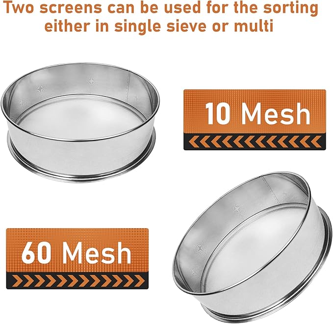 Automatic Powder Sifter Machine 10 Mesh 60 Mesh Automatic Sieve Shaker Vibrating Machine 110V Stainless Steel Sieve Shaker Machine with 2 Screens,Sieve Shaker Machine for Flour Powders