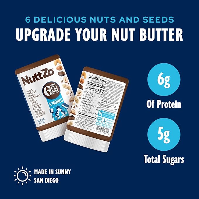 NuttZo S’mores Nut & Seed Butter – 16oz (Case of 6 Jars) | Creamy Blend with Peanuts, Cashews, Almonds, Graham Crackers, Dark Chocolate & Marshmallows | 5g Sugar, 6g Protein Nut Butter