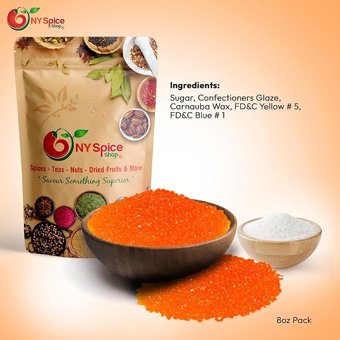 NY Spice Shop Orange Sanding Sugar - 8 Ounce Sweet Edible Sprinkles for Party Decoration, Cakes, Cupcakes, Cookies Toppings & Dessert Dishes - Colorful Sugar Sprinkles for Party Favors & Baking Treats