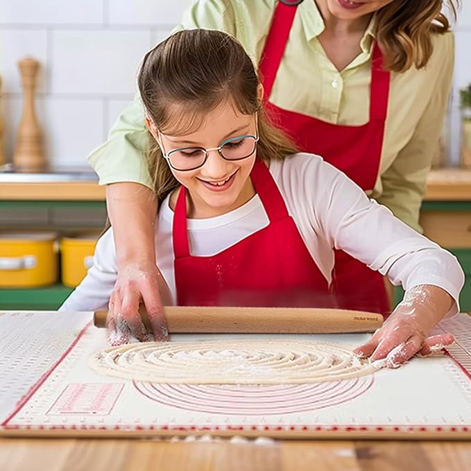 Muso Wood French Rolling Pin and Silicone Baking Mat Set, 15.75 Inch Beech Wood Tapered Rolling Pin for Fondant Pie Crust Cookie Pastry