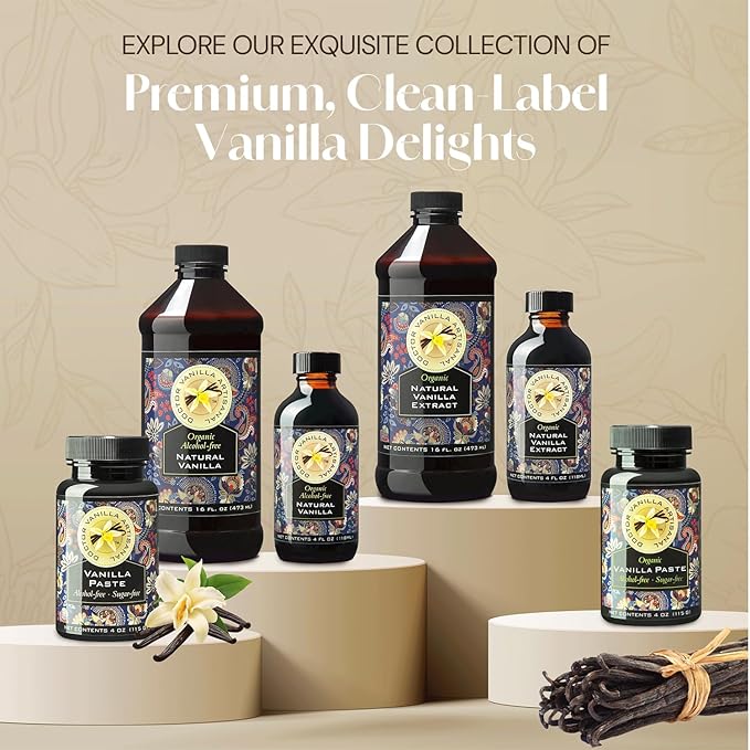 Organic Alcohol-Free Natural Vanilla for Baking, Sweet Drinks and More, Handcrafted from Madagascar Bourbon Vanilla Pods, Halal Certified, 16 Oz Bottle