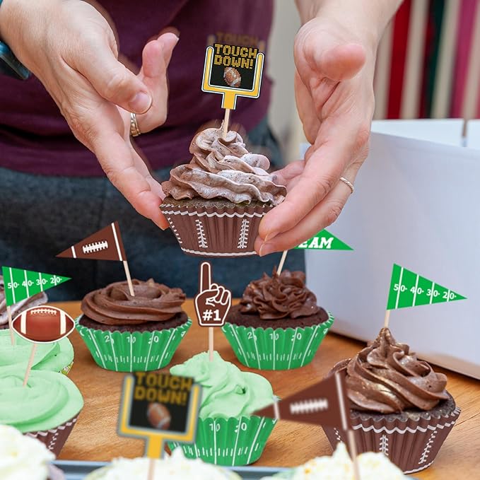 Football Party Supplies: 300-Count Football Cupcake Liners & Wrappers - Game Day, Birthday, and Tailgate Parties - Premium Football Cake Decorations - Football Party Favors