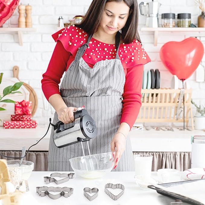 17Pcs Valentine's Day Cookie Cutters, Food-Grade Stainless Steel Valentines Biscuit Cutters with Heart, Wing Heart, LOVE, Flower, Easy to Demold & Cut for Cookies Cake Fruit