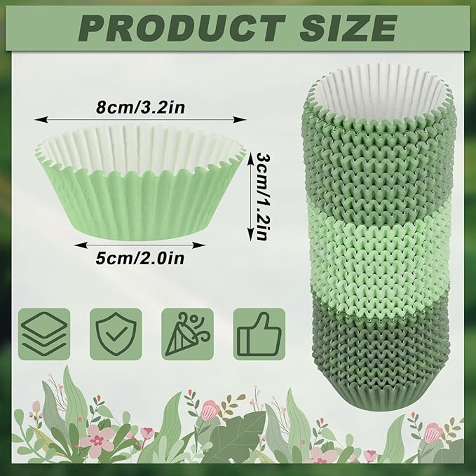 600 Pack Sage Green Cupcake Liners Dark Green Light Green Baking Cups Gradient Green Muffin Liners for Cupcake Wrappers Wedding Bridal Baby Shower Birthday Party