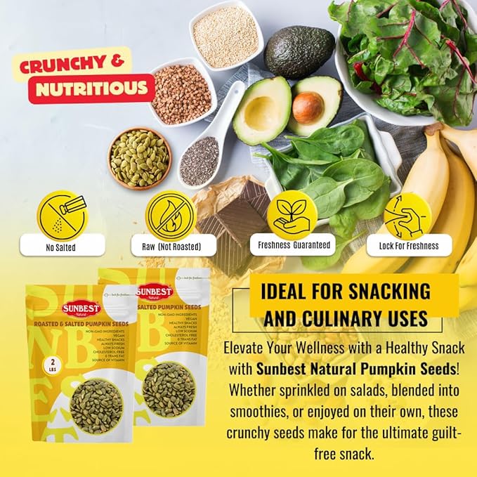 Sunbest Natural Lightly Salted Roasted Pumpkin Seeds – 2 lb Bag – Pepitas Roasted Lightly Salted – Ready to Eat, Non-GMO, Vegan, Kosher – Nutritious Snack for On-the-Go & Recipes