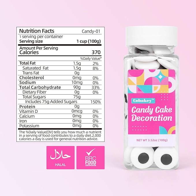 Eyeball Sprinkles for Cake Decorations, Edible Big Candy Eyeball for Cupcake Topper Ice Cream, Candy, Cookie 3.5oz, Perfect for Halloween Christmas Holiday Dessert Party (18mm Eyeballs)