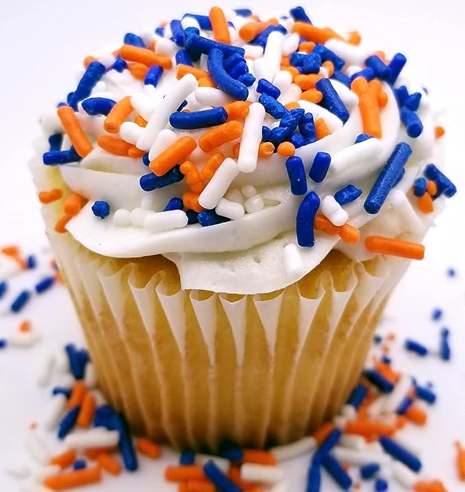NCS Dark Blue, Orange, and White Edible Jimmies Sprinkles, 8 ounces