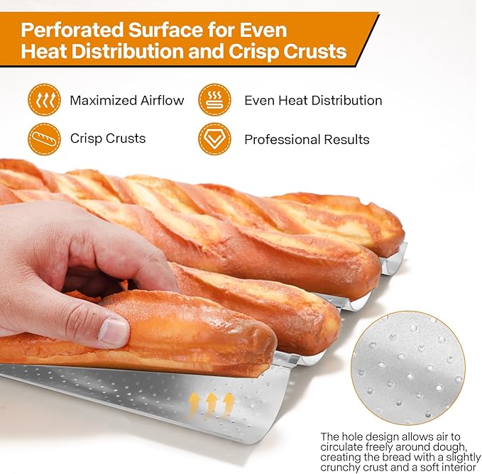 Silver French Baguette Bread Pan Kit, Non-Stick Baguette Tray with Proofing Cloth, Bread Lame for Baking