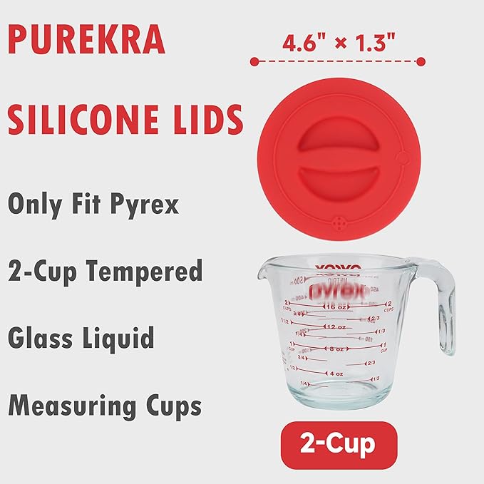 1 Pack Silicone Replacement Lids, Only Fit For Pyrex 2-Cup Tempered Glass Liquid Measuring Cups, Reusable & Food-Grade Silicone, Dishwasher & Microwave Safe (Cups not Included)