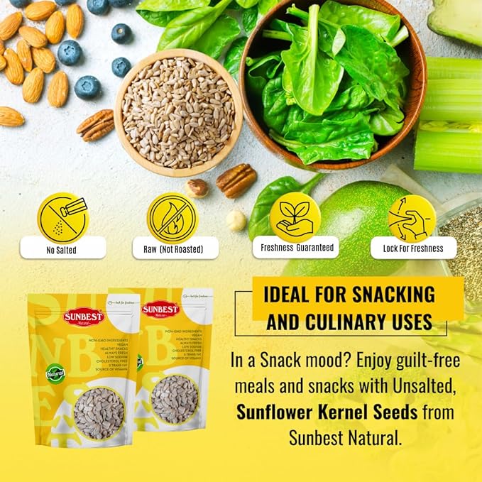 Sunbest Natural Raw Sunflower Seed Kernels – 80 oz (5 lb) Bulk Bag – Unsalted Sunflower Seeds to Eat – Nutrient-Rich, Low Sodium, Vegan, Gluten-Free – Perfect for Snacking, Cooking & Baking