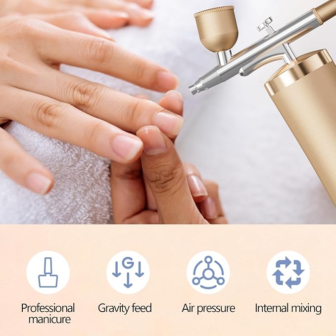 Airbrush Kit With Compressor 48PSI Rechargeable High Pressure Air Brush Set Cordless Airbrush Kit with 0.3mm Nozzle for Painting,Nail Art, Cake Decor,Makeup,Modeling (Golden)