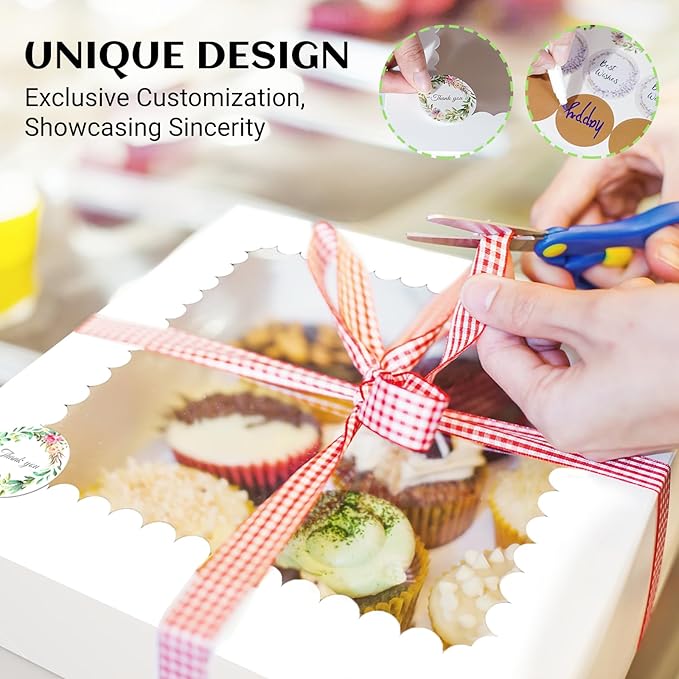 15 Pcs 10x10x8 Inch Tall Cake Boxes with Window, White Square Cheesecake Bakery Boxes, Large Cardboard Cake Baking Boxes with 90 Stickers for Cakes, Pies, Wedding, Birthday Party